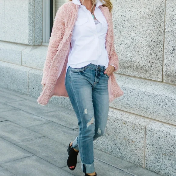 Anthropologie Bishop + Young Teddy Coat Long Fuzzy Blush - Picture 10 of 12